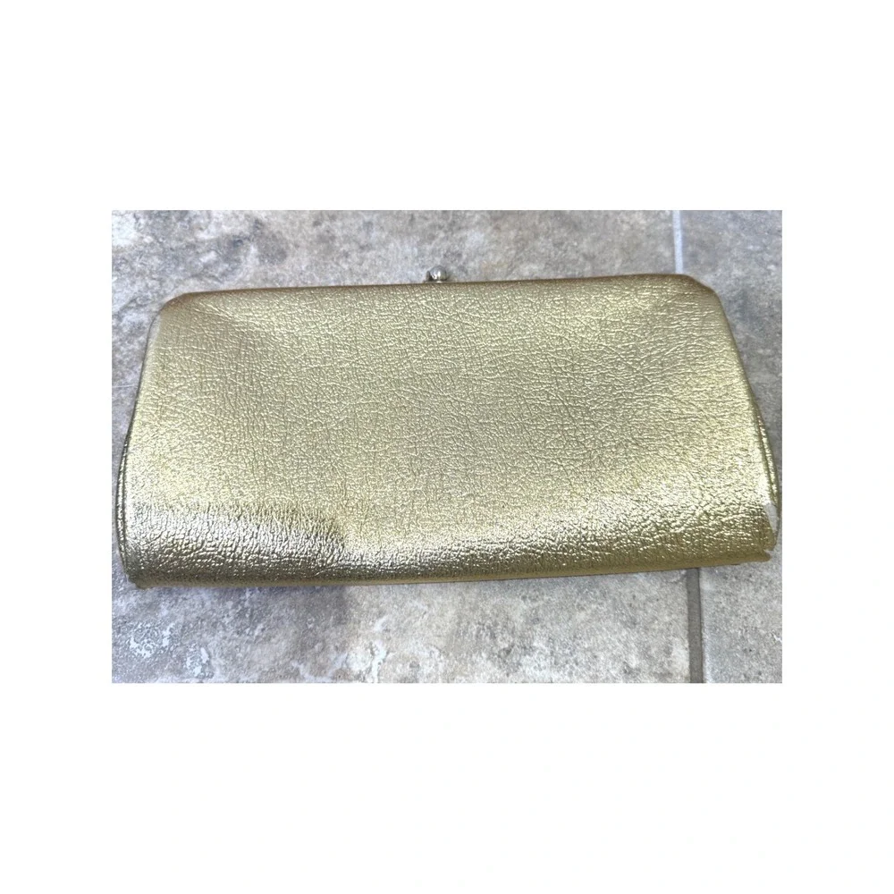 Gold Metallic Clutch Pearl Clasp‎ Evening Bag Vintage READ